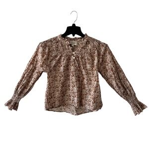 Cleobella Reza Blouse Tamil Block XS Smocked Ruffle Boho Folk Peasant Cottage